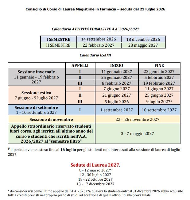 CdS in Farmacia Calendario didattico-26-27